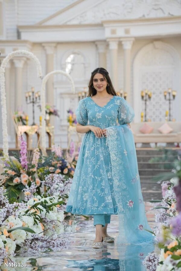 Sky Blue Anarkali And Dupatta