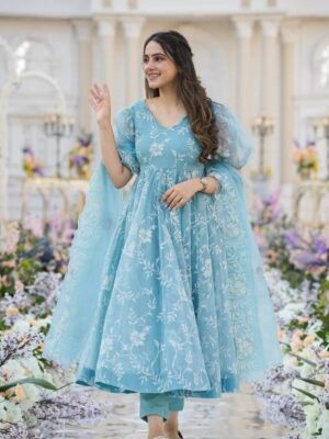 Sky Blue Anarkali And Dupatta