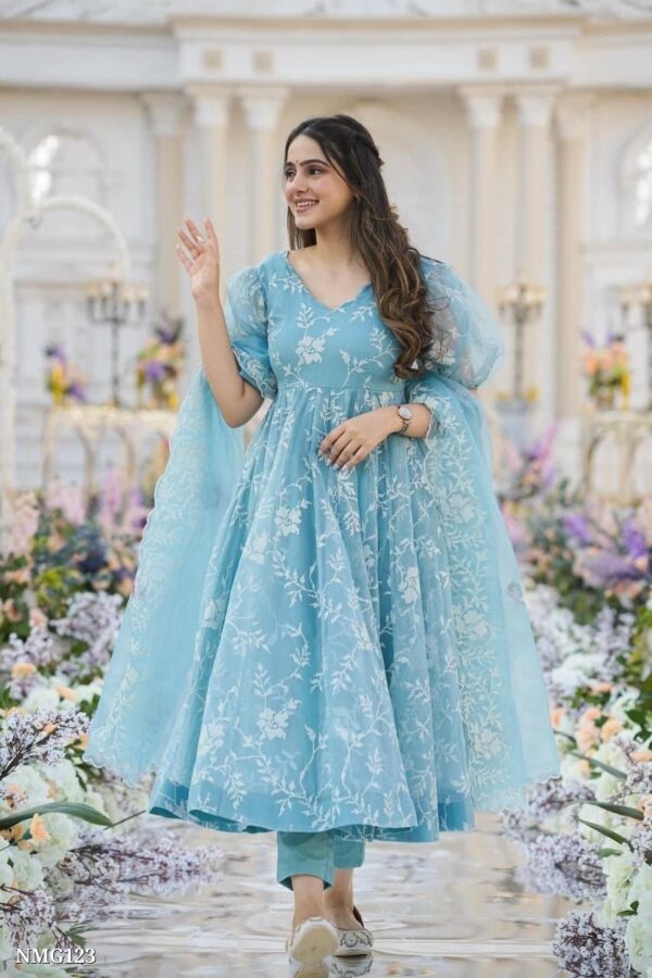 Sky Blue Anarkali And Dupatta