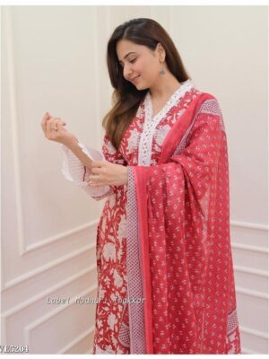 RED-WHITE PAKISTANI COTTON SUIT