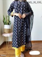 Hand Block Printed Stiched Suit Set With Kota Duppatas