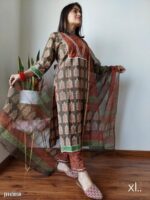 Hand Block Printed Stiched Suit Set With Kota Duppatas