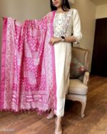 Khadi Cotton Embroidery Suit And Khadi Silk Dupatta Set