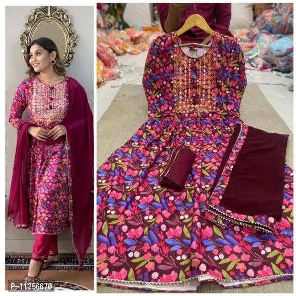 Embroidery work Kurti With Bottom And Dupatta Set