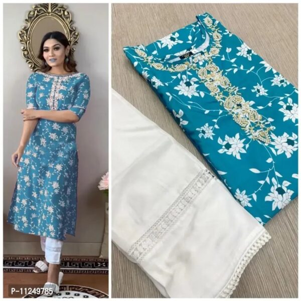 Pure Rayon cotton Embroidery and Pearl work Kurti With Pant