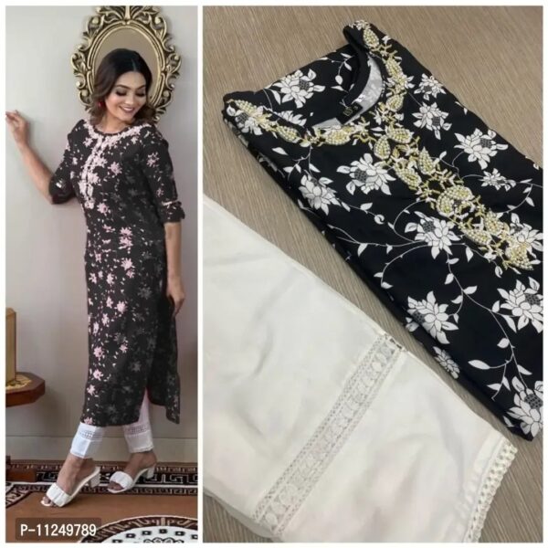 Pure Rayon cotton Embroidery and Pearl work Kurti With Pant