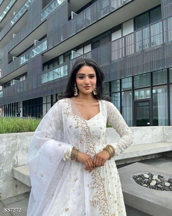 White Chikankari Gown With Dupatta